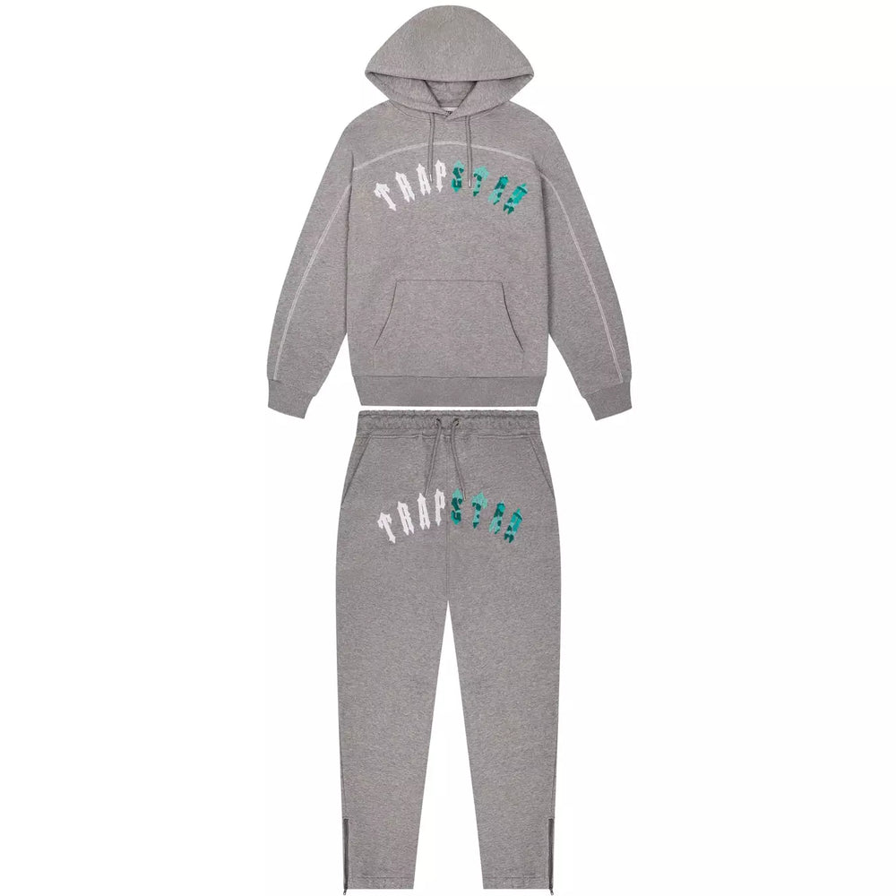 Trapstar Irongate Chenille Arch Hooded Tracksuit - Grey/ Sea Blue